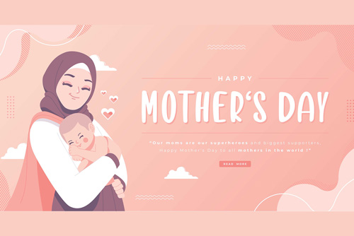 وکتور مادر با حجاب اسلامی در حال در آغوش گرفتن نوزاد پسر بصورت فایل EPS لایه باز